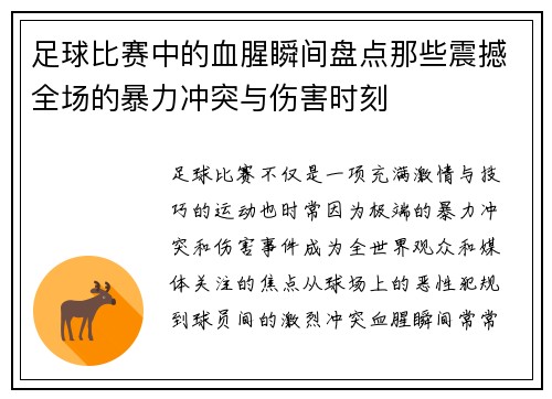 足球比赛中的血腥瞬间盘点那些震撼全场的暴力冲突与伤害时刻
