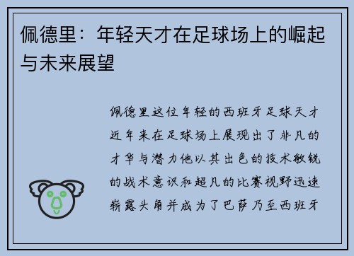 佩德里：年轻天才在足球场上的崛起与未来展望