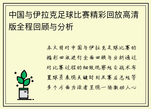 中国与伊拉克足球比赛精彩回放高清版全程回顾与分析