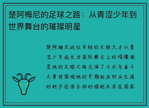 楚阿梅尼的足球之路：从青涩少年到世界舞台的璀璨明星